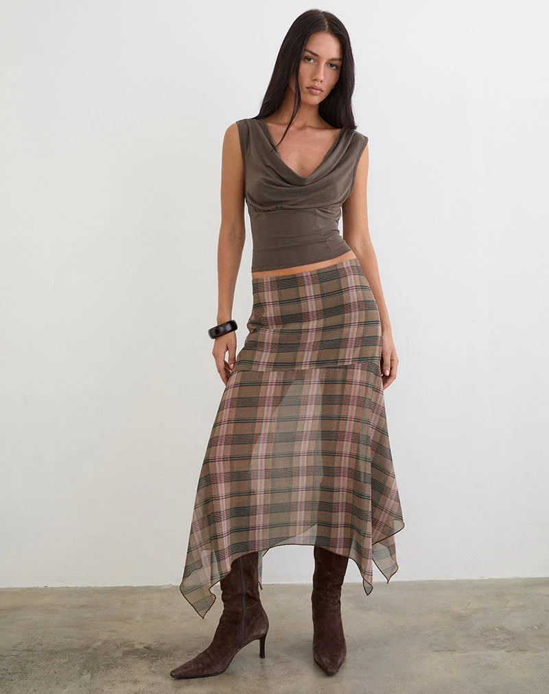 Sedra Midi Skirt in Brown and Pink Blurry Check - Image 4