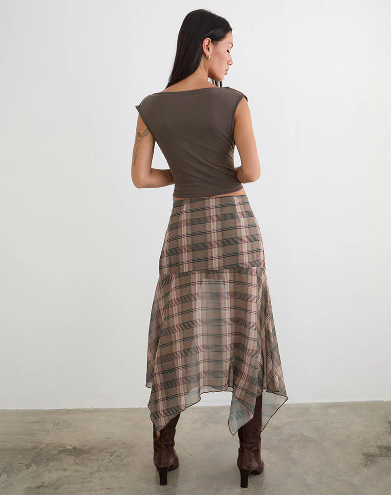 Sedra Midi Skirt in Brown and Pink Blurry Check - Image 5