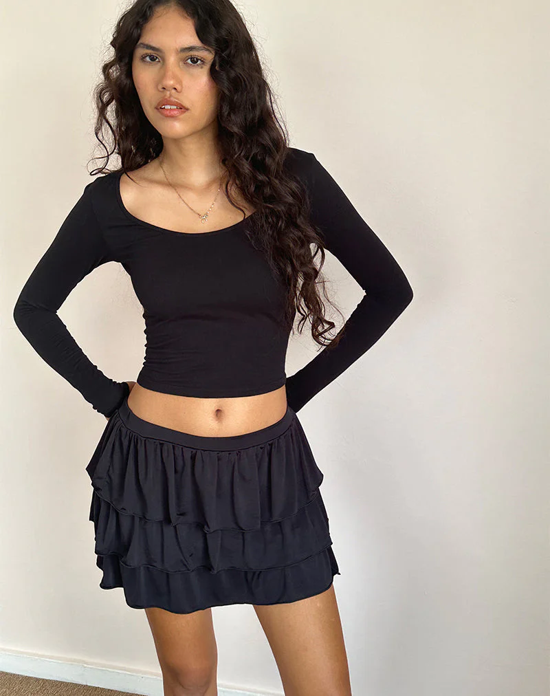 Sefone Tiered Mini Skirt in Slinky Black - Image 3