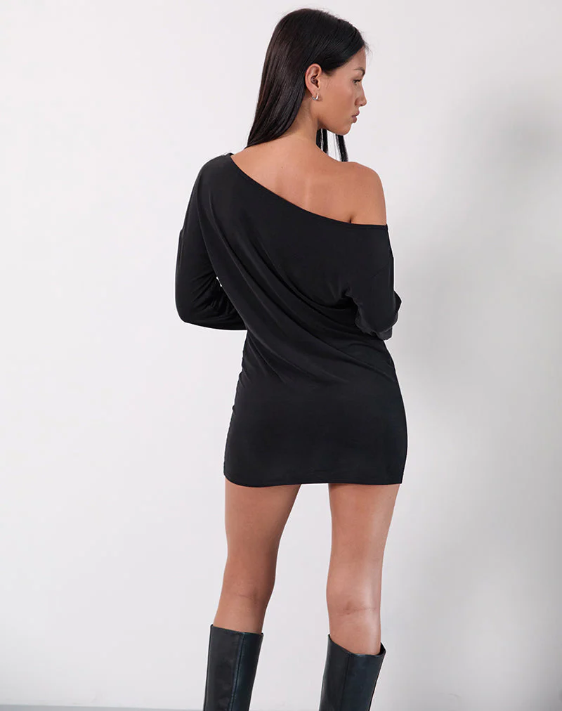 Shelisa Slouchy Mini Dress in Black - Image 4