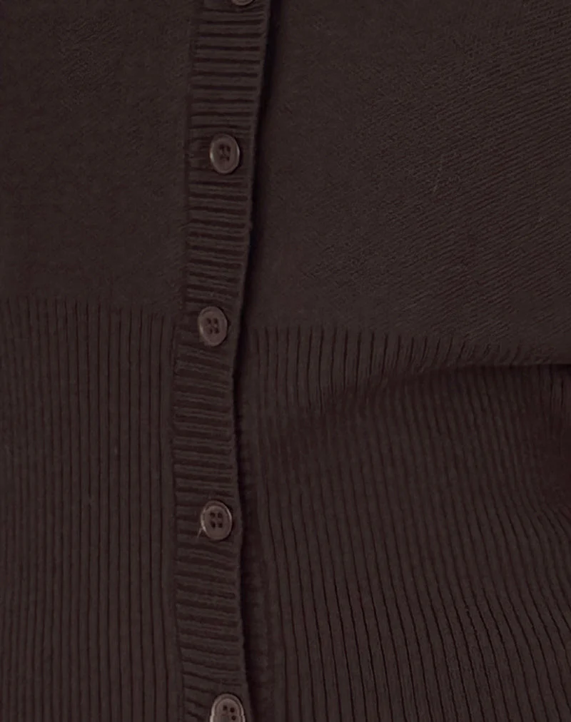 Subra Long Sleeve Ribbed Hem Cardigan in Bitter Chocolate - Image 7