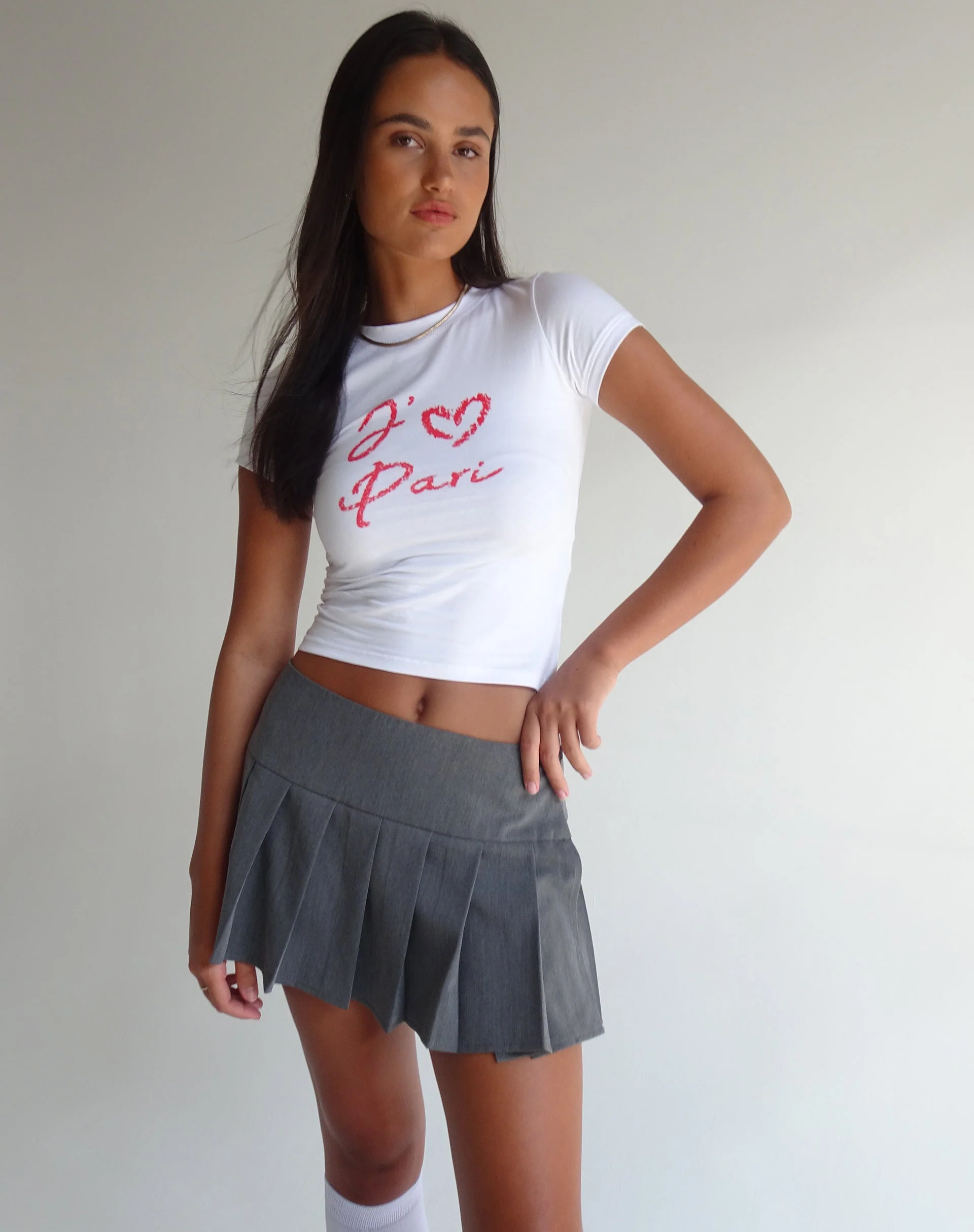 Sutin Baby Tee in White with I Love Pari Graphic - Image 3
