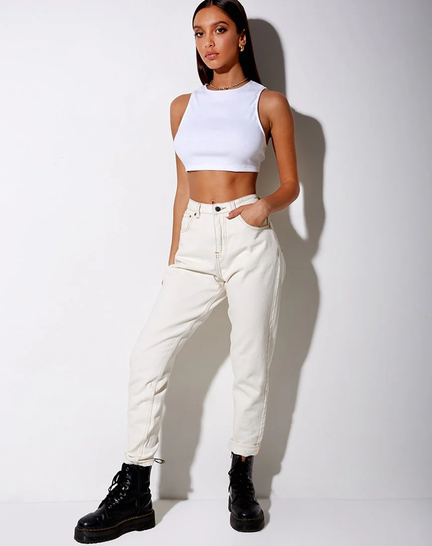 Tasve Crop Top in Rib White - Image 9