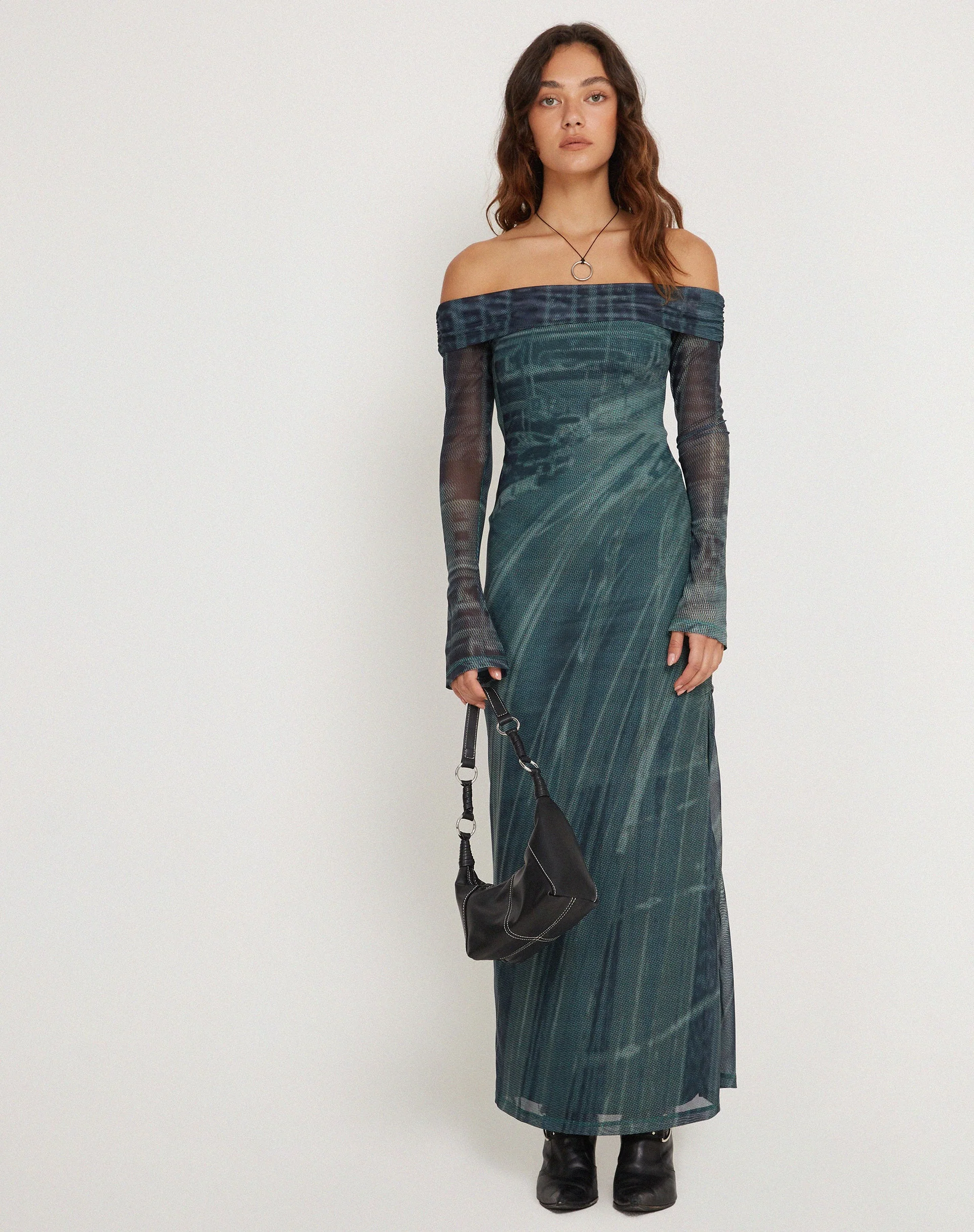 Terra Bardot Midi Dress in Cityscape Green - Image 3