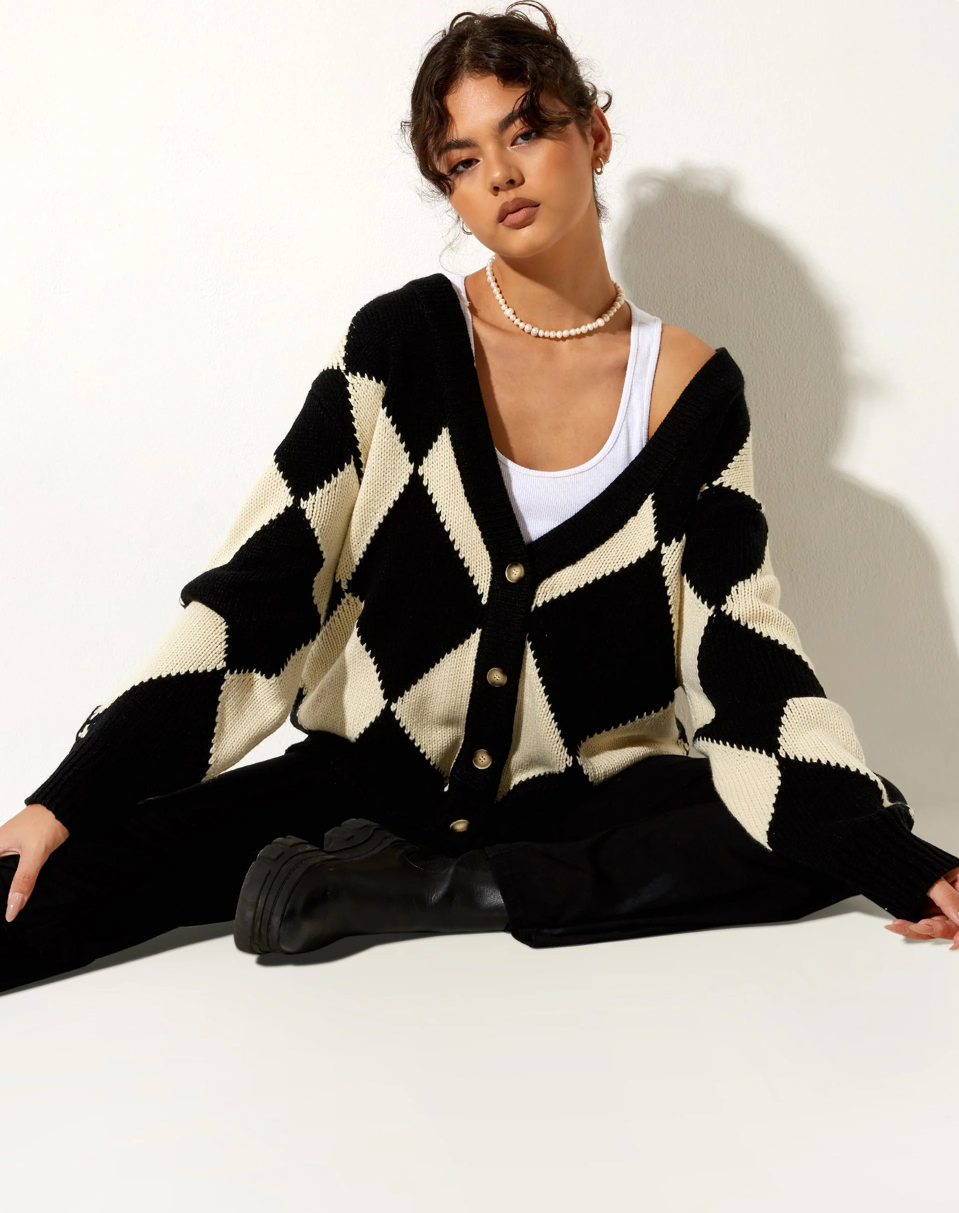 Uriela Cardigan in Harlequin Black and Off White - Image 3