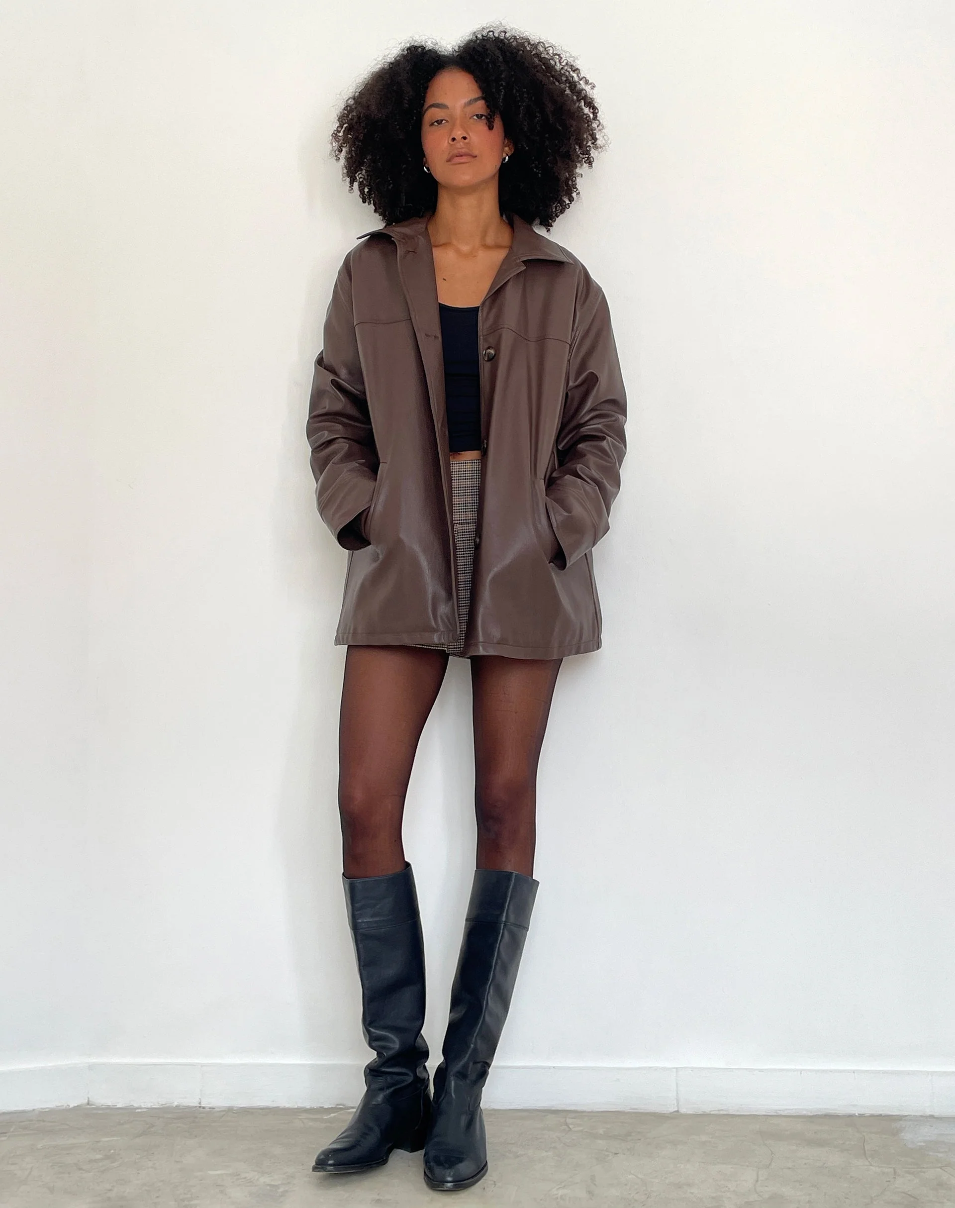 Walta Jacket in PU Truffle Brown - Image 3
