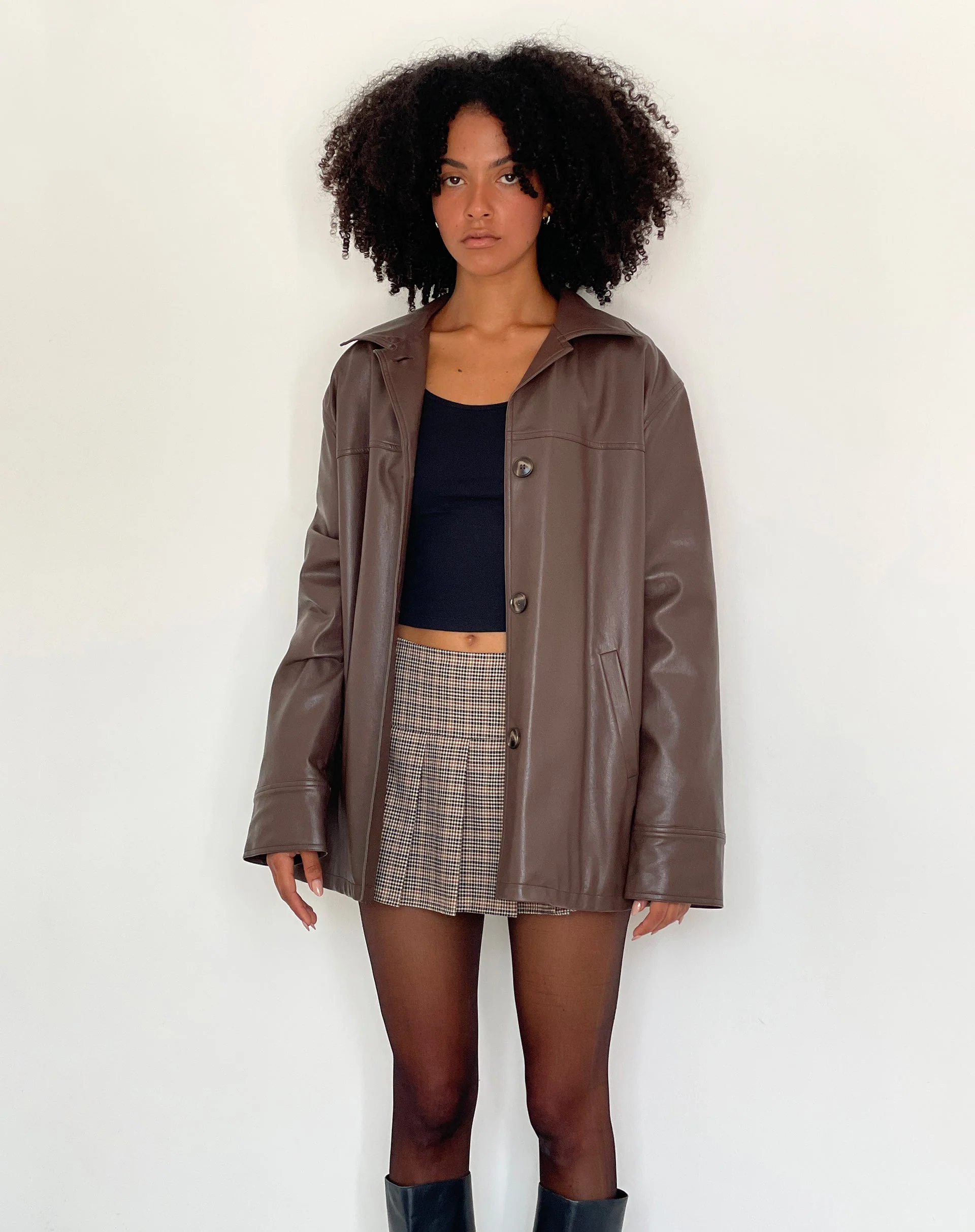 Walta Jacket in PU Truffle Brown - Image 4