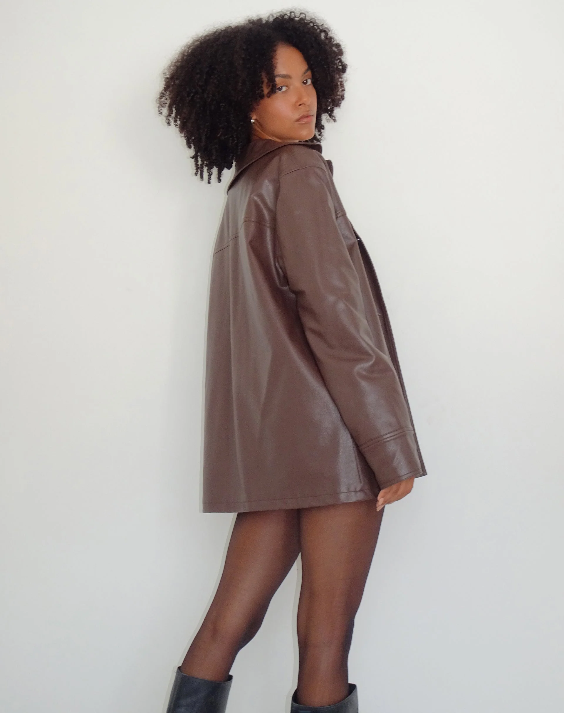 Walta Jacket in PU Truffle Brown - Image 5