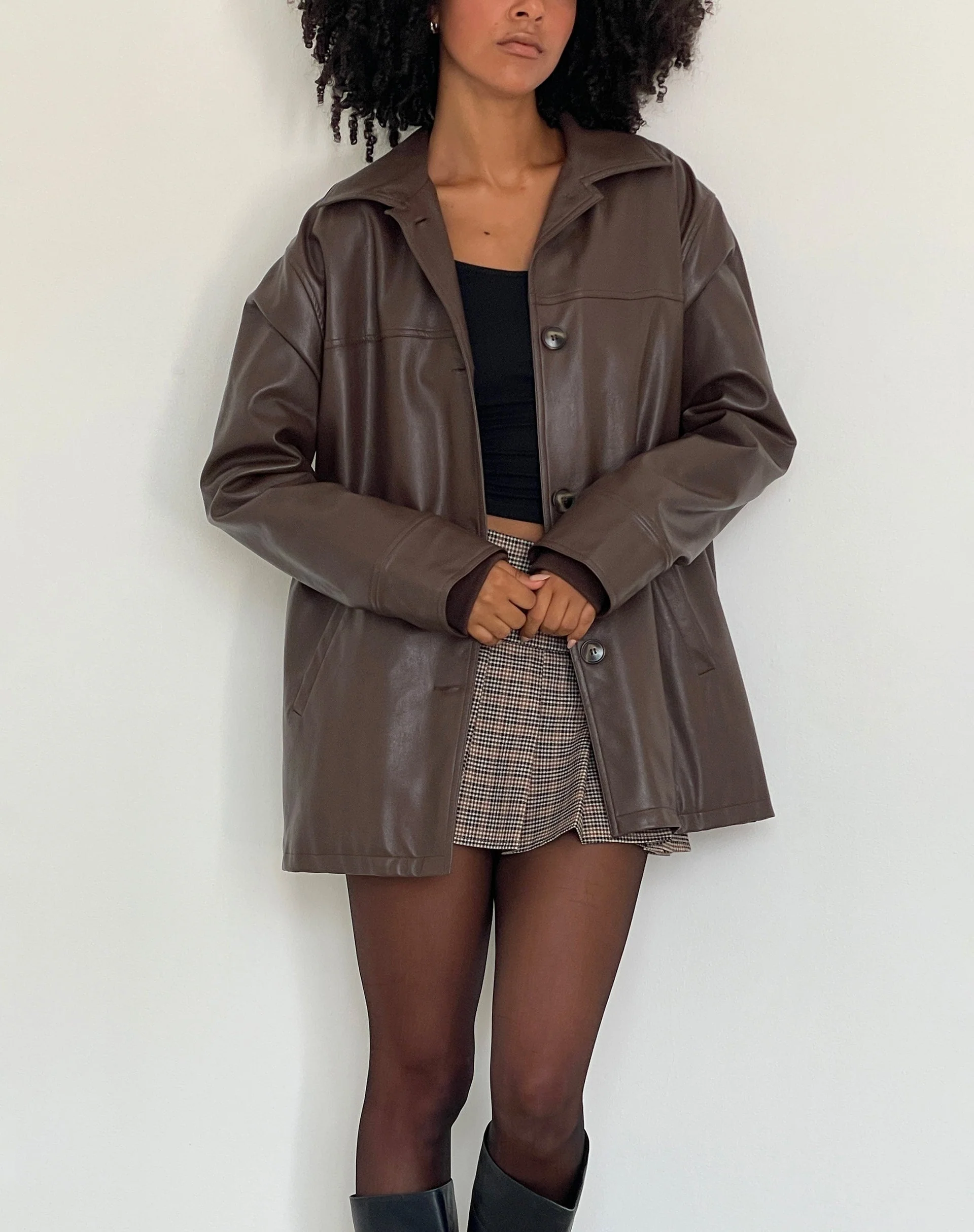 Walta Jacket in PU Truffle Brown - Image 6