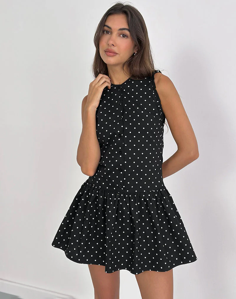 Yadara Mini Dress in Polka Black - Image 5